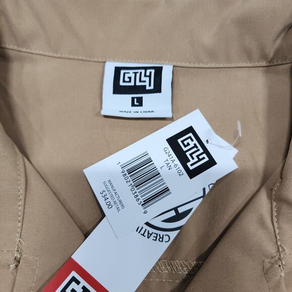 GTL4 MENS SIZE L Tan Button Front Short Sleeve Mesh Zip Pocket Military - Picture 6 of 10